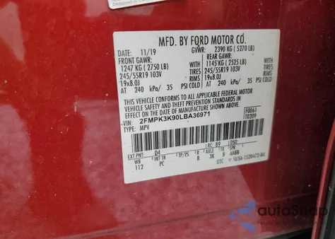 2020 Ford Sport Utility V из США, поврежденный, VIN 2FMPK3K90LBA36971